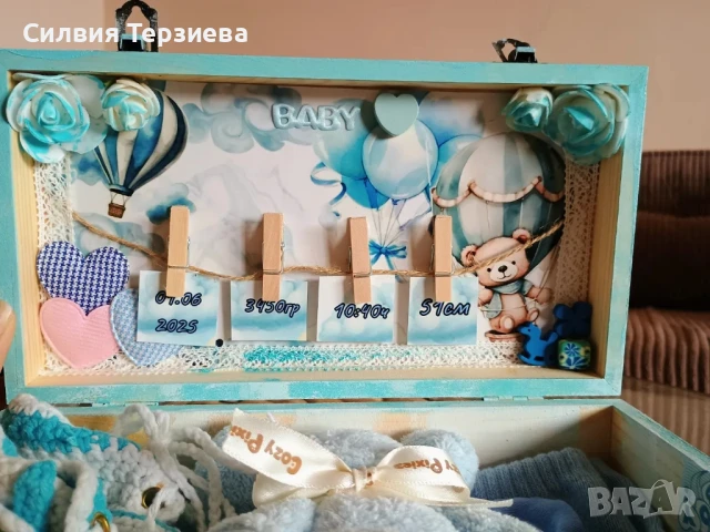 Подаръчен куфар за новородено "Welcome baby boy" с вътрешна декорация , снимка 3 - Декорация за дома - 50830634