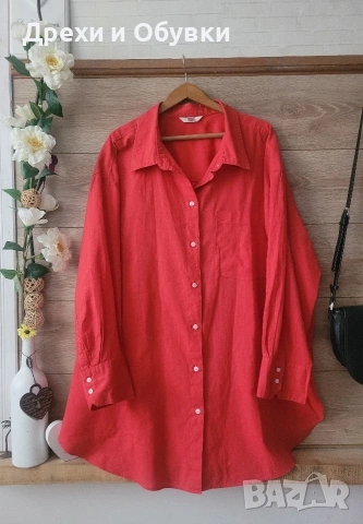 Дълга риза лен и памук , снимка 2 - Ризи - 54095604