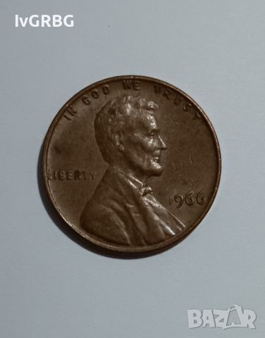 1 цент САЩ 1966 1 цент 1966 Американска монета Линкълн 