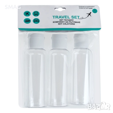Комплект бутилки за пътуване, прозрачни – 100 мл × 3 бр._1164009, снимка 3 - Други - 52328648