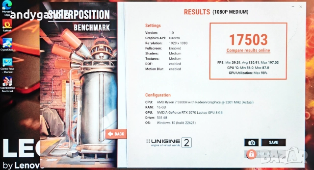 RTX 2080 8GB/Core i9-9980HK/17.3 G-SYNC 144Hz IPS/32GB RAM/1024GB SSD/Acer Predator Helios 700, снимка 17 - Лаптопи за игри - 52365348