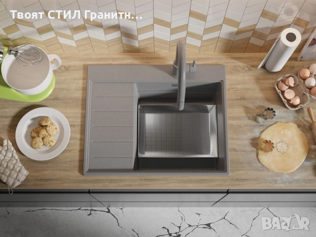 Сива гранитна кухненска мивка Сидни 620-45 Ergo Multilevel 620х500, снимка 7 - Мивки - 51918107