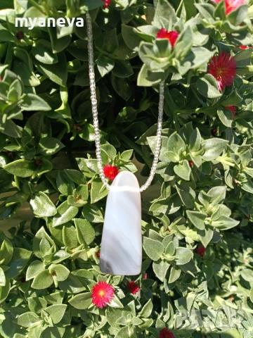 Елегантно колие с висулка от естествен камък , сив ахат, снимка 3 - Колиета, медальони, синджири - 51738180