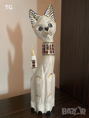Бяла декоративна дървена котка , снимка 2 - Декорация за дома - 49979663