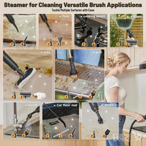 Парочистачка G1 1600W – професионално почистване с пара 15 аксесоара [НОВА] мощна парочистачка с бър, снимка 4 - Парочистачки и Водоструйки - 54094000