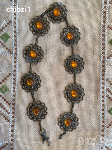 Винтидж месингово колие с кехлибарени камъни 