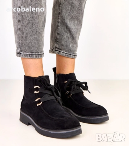 Дамски изолирани боти до глезена с декоративни връзки от Katrins, 2цвята , снимка 10 - Дамски боти - 52024199