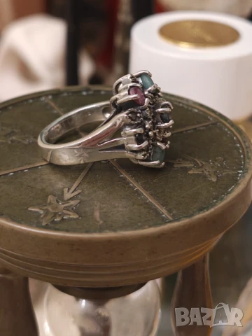 Изумителен ръчно изработен сребърен пръстен с естествени камъни   НАМАЛЕН камъни , снимка 4 - Пръстени - 50717820