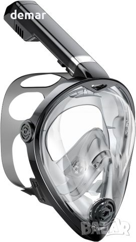 KUYOU Цялолицева маска за гмуркане с шнорхел с най-новата дихателна система Dry Top, черно, зелено