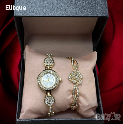 Елегантен комплект часовник и гривна с камъни цирконии