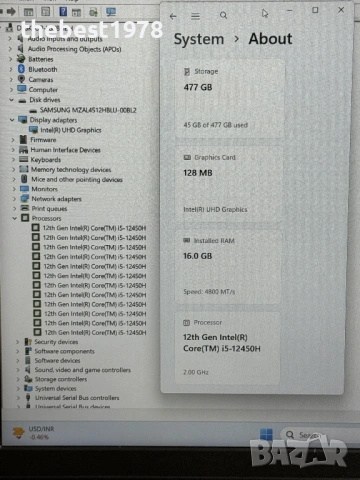 15.6 Lenovo Slim 3`Core i5-12450H/16GB DDR5/512GB NVMe/Full HD IPS/Подсветка/Бат 8ч, снимка 7 - Лаптопи за работа - 54237089