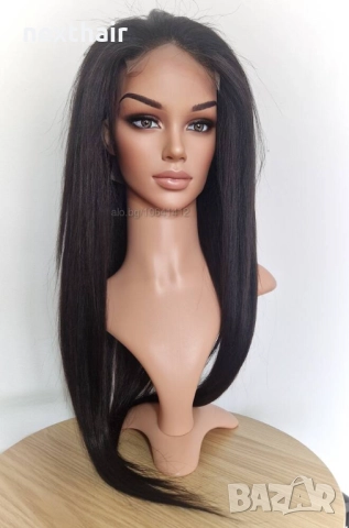 Черна перука от микс естествен косъм и примеси 70 см с Lace 4×4, снимка 14 - Аксесоари за коса - 52906961