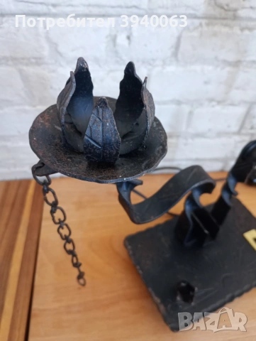 Стара лампа свещник от ковано желязо, снимка 6 - Антикварни и старинни предмети - 53864164