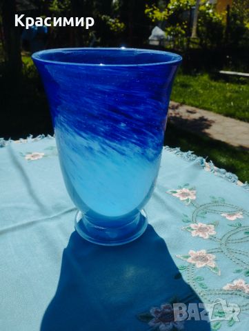 Синя омбре ваза за много лалета 🌷 📐 ВИСОЧИНА 22 СМ ДИАМЕТЪР НА ОТВОРА 15,5 СМ , снимка 1 - Вази - 45683500