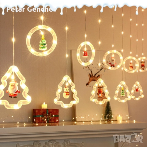 Светещ коледен гирлянд с рингове и малки коледни фигурки / 5 броя коледни елхи и 5 броя рингове с иг, снимка 4 - Декорация за дома - 52540319