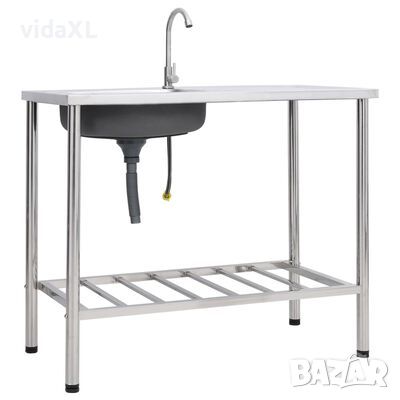 vidaXL Къмпинг мивка, единична, с кран, неръждаема стомана(SKU:151214