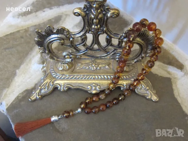 Кехлибарена броеница от натурален непресован балтийски кехлибар, цвят коняк 19.91 гр., снимка 4 - Други - 49611564