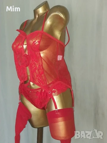 Cottelli Collection S/L Ярко червен прозрачен корсет с жартиери ,полупрашка чорапи , снимка 2 - Бельо - 51199216
