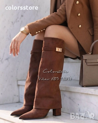 Ботуши на ток - кафяв велур - KD105

