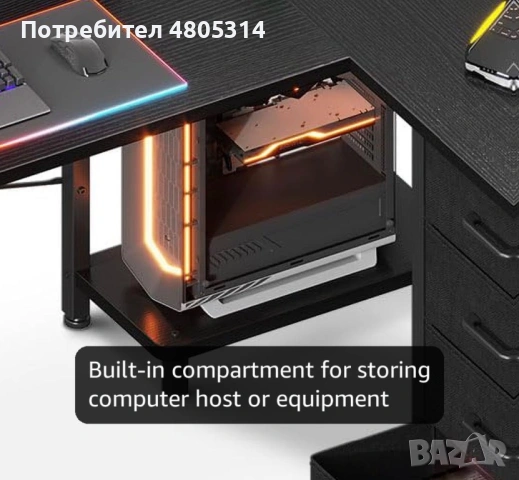 Ъглово бюро L-образно 135x100 см с контакти и USB – офис/гейминг, снимка 7 - Бюра - 54284040