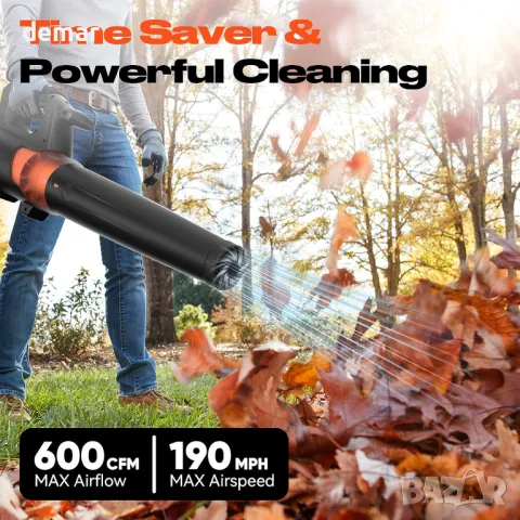 FLORA GAURD Безчеткова духалка за листа (без батерия), 600CFM/190MPH и 6 нива на скорост, снимка 5 - Градинска техника - 49989184