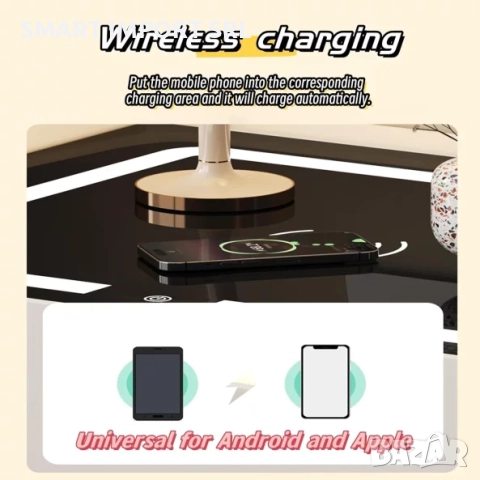 Интелигентно нощно шкафче Smart Heater LED, с безжично зареждане, кафяв, снимка 3 - Шкафове - 51997375