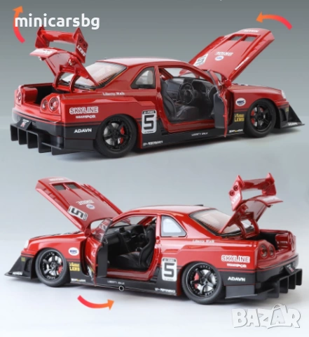 Метални колички: Nissan Skyline GT-R R34 LBWK, снимка 3 - Колекции - 53978815