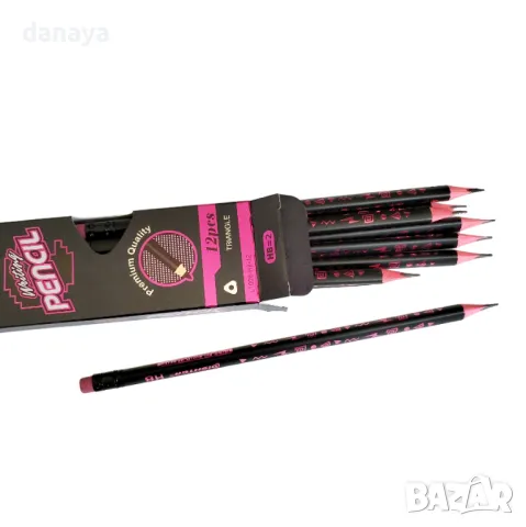 5874 Комплект графитни моливи HB Dishter Pencil, с гумичка, 12 броя, снимка 3 - Ученически пособия, канцеларски материали - 50054956