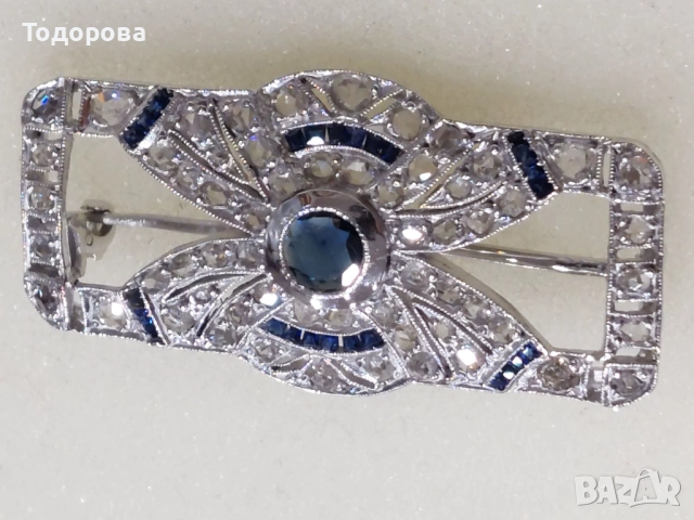 Лот от 3 брошки,златна 18 к. брошка с черни опали,и две с диаманти, снимка 9 - Други - 52085157