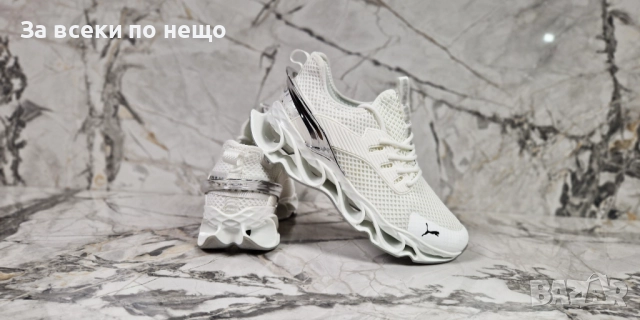 Puma Мъжки Бели Маратонки👟Мъжки Спортни Обувки Пума - Със Сребрист Или Златист Акцент Код P1154, снимка 5 - Маратонки - 51704834