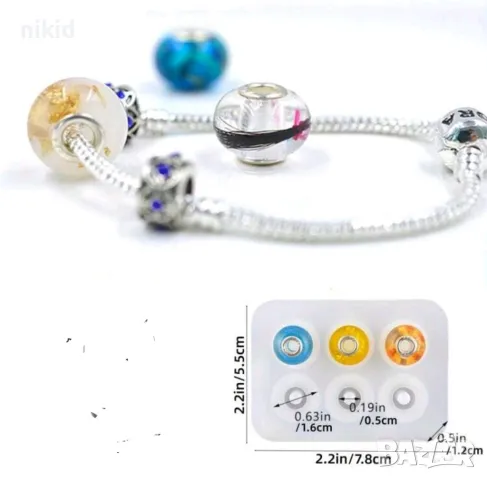 6 кръгчета с дупка за мъниста направа на колие гривна силиконов калъп молд бижу смола сладкарски, снимка 3 - Други - 26070958