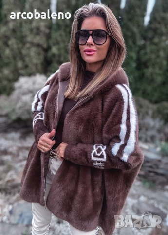 Шоколадово дамско кожено яке от премиум вълна с ангора, снимка 9 - Якета - 52668989