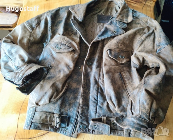 Винтидж марково оригинално cafe racer Моторджиско дебела кожа бомбър пилотско Camel Л/Хл , снимка 12 - Якета - 43352442