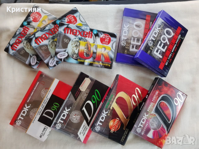 Лот от 9 касети MAXELL UR90, TDK D90 (1988, 1990, 1995, 2002) & FE90