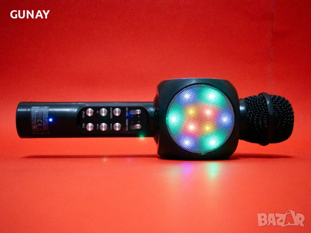 Tuxun Безжичен Bluetooth Караоке Микрофон с Говорител, LED Светлини и Сменяема Батерия 18650