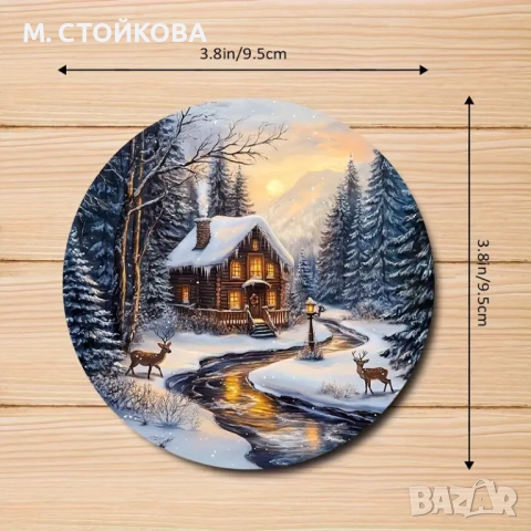 Големи дървени магнитчета за Коледа - къща в гората, снимка 3 - Декорация за дома - 51622439
