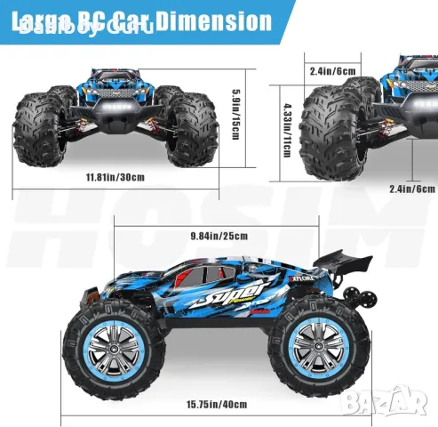 Hosim X07 безчеткови RC коли, 1:10 68+ KMH високоскоростна кола с дистанционно управление за възраст, снимка 2 - Друга електроника - 48167693