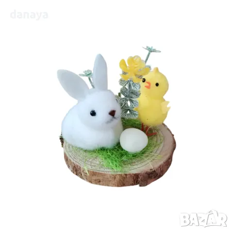 5836 Великденска украса зайче и пиле върху плочка, 8 см, снимка 3 - Декорация за дома - 49661230