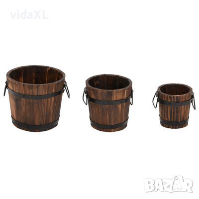 vidaXL Комплект дървени кофи кашпи, 3 части, масивна ела, снимка 1 - Други стоки за дома - 45538114