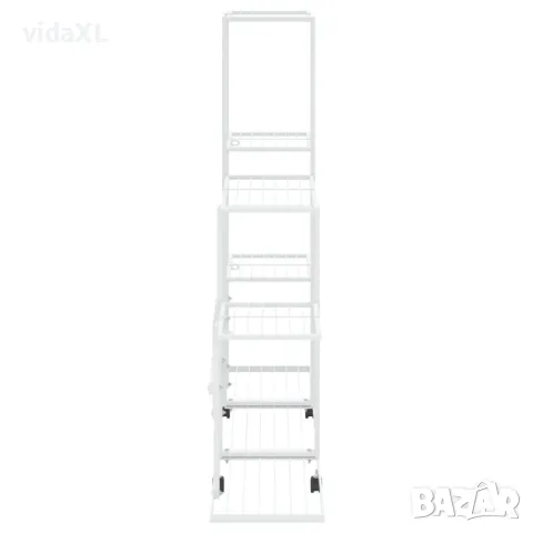 vidaXL Цветарник на колела, 94,5x25x92,5 см, бял, метал (SKU:336115), снимка 4 - Градински мебели, декорация  - 48255306