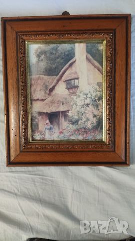 Стар прекрасен принт по известната картина „Cottage Garden“ British School - 19th на Strachan Artur , снимка 4 - Антикварни и старинни предмети - 45477362