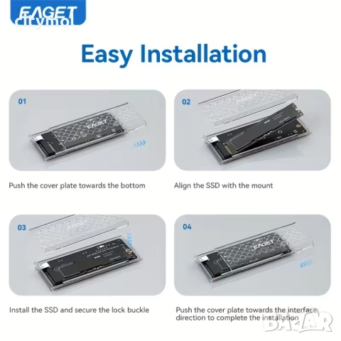 EAGET кутия за M.2 NVMe SSD, USB 3.2 Gen 2 (10 Gbps), прозрачна с RGB, PCI-E M2 M-Key 2280 2260 2242, снимка 6 - Други - 52624917
