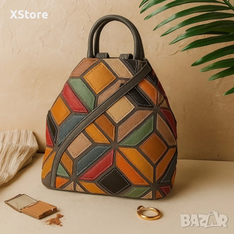 Стилна дамска раница с цветна мозайка, снимка 7 - Чанти - 52585806