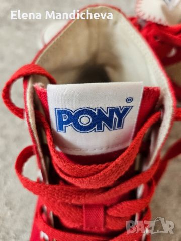 Дамски унисекс кецове маратонки обувки в червено и със син акцент от Pony пънк винтидж стил