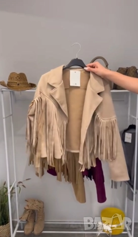  Късо велурено яке с ефектни ресни  , снимка 3 - Якета - 51927188