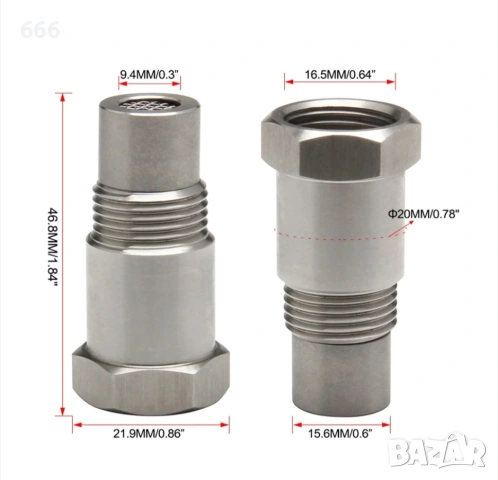 Адаптер за кислороден сензор O2, M18x1.5, неръждаема стомана 304, сребрист, комплект от 2 броя, снимка 4 - Аксесоари и консумативи - 53303019