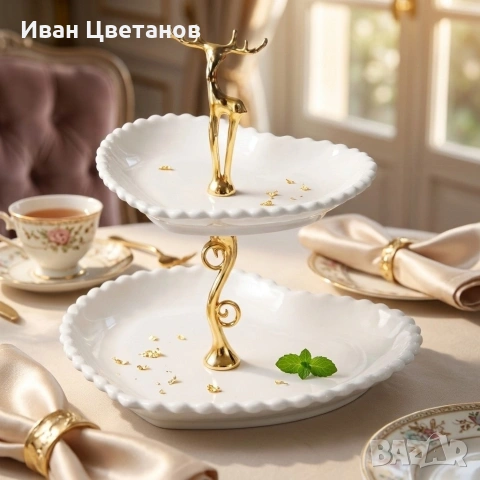 Луксозна поставка за десерти и плодове с елемент елен - 26х23см, HL-12111W