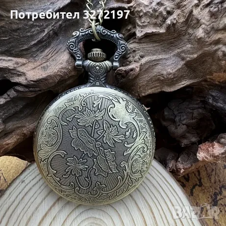 NOUSEG винтидж гравиран джобен кварцов часовник с детайлен дизайн на кон + верижка, снимка 6 - Джобни - 49688011