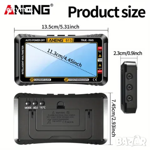 Автоматичен цифров мултицет ANENG 613, 4.5" дисплейAC/DC, ток, честота, съпротивление. С термохигром, снимка 2 - Други инструменти - 49673294