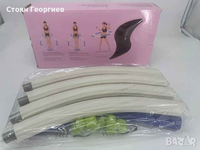 Фитнес обръч Hula Hoop TvvaaFog, Mасажен, Антицелулитен, 86 см, Сив/Розов 